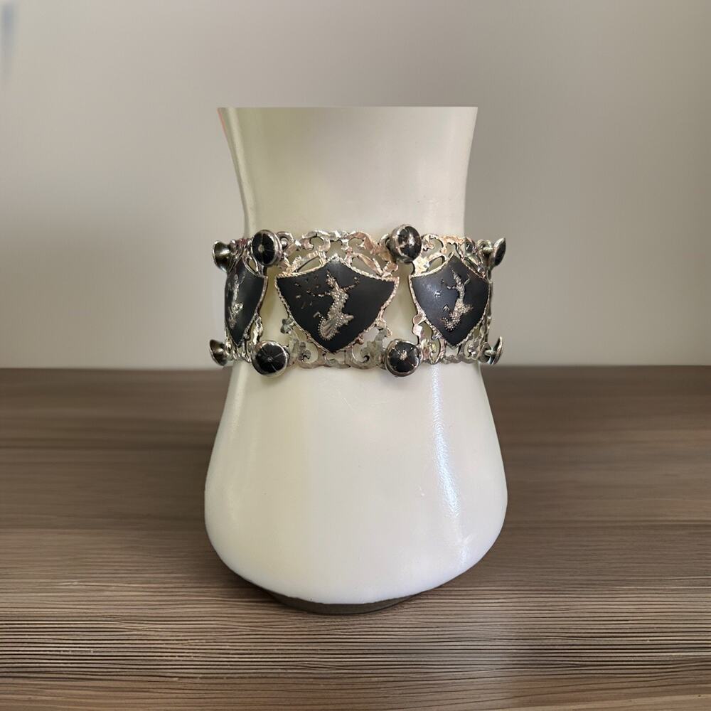 Beautiful Vintage 40’s Sterling Siam Niello Panel Bracelet.